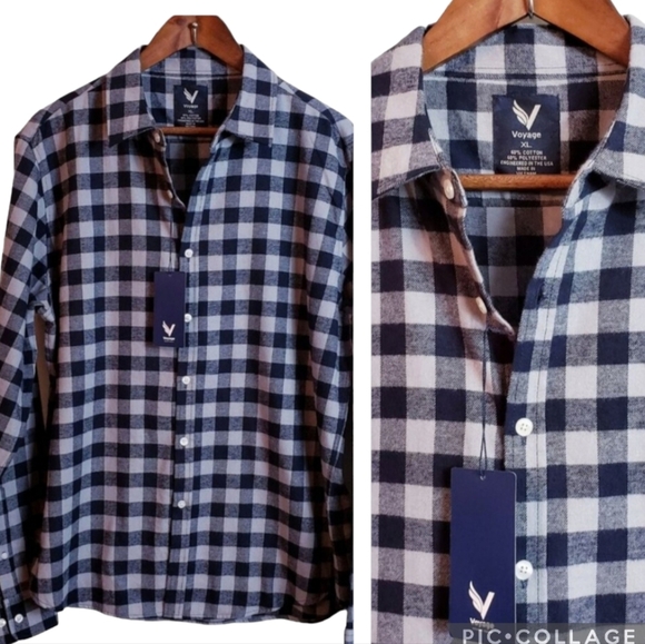 Voyage Other - Voyage Mens Flannel Warm Button Up Shirt XL Blue Checked Classic Long Sleeve New